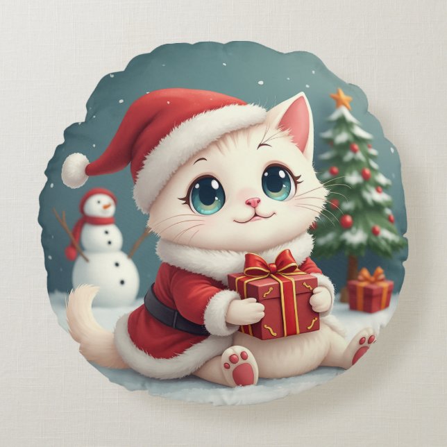 Christmas Cat Round pillow (Front)
