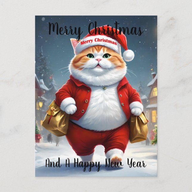 Christmas Cat Santa, Christmas Postcard (Front)