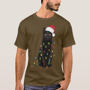 Christmas Cat Santa Hat Cute Black Kitten Holiday T-Shirt