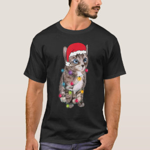Christmas  Cat  Santa Hat Lights Xmas T-Shirt