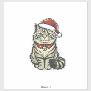 Christmas Cat Santa Hat Vintage Engraving Design_1