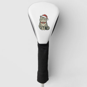 Christmas Cat Santa Hat Vintage Engraving Design_1 Golf Head Cover