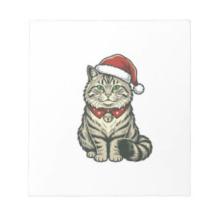 Christmas Cat Santa Hat Vintage Engraving Design_1 Notepad