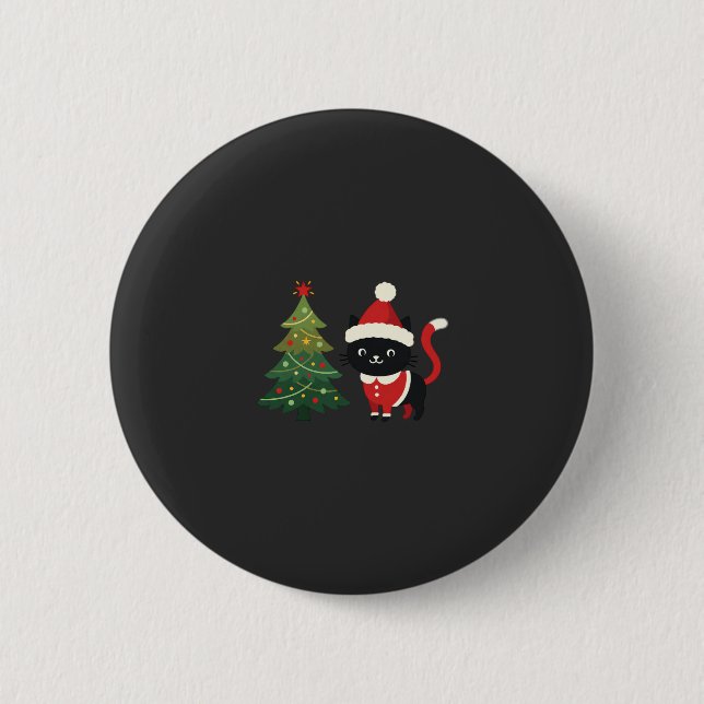 Christmas Cat Santa Tree Vector 2 Inch Round Button (Front)