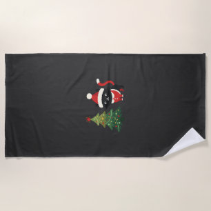 Christmas Cat Santa Tree Vector Beach Towel