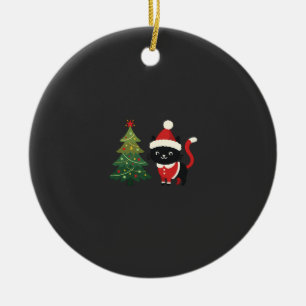 Christmas Cat Santa Tree Vector Ceramic Ornament