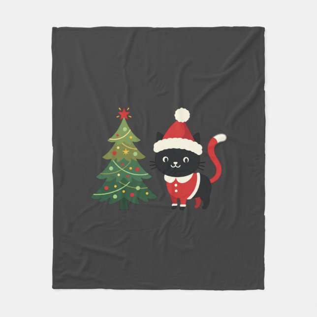 Christmas Cat Santa Tree Vector Fleece Blanket (Front)