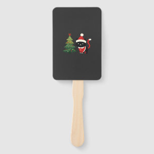 Christmas Cat Santa Tree Vector Hand Fan