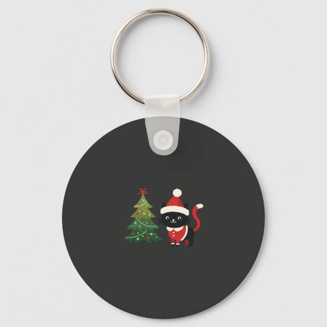 Christmas Cat Santa Tree Vector Keychain (Front)