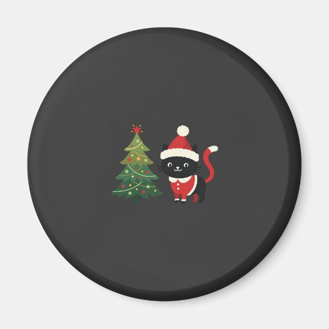 Christmas Cat Santa Tree Vector Magnet (Front)