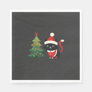 Christmas Cat Santa Tree Vector Napkin