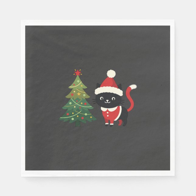 Christmas Cat Santa Tree Vector Napkin (Front)
