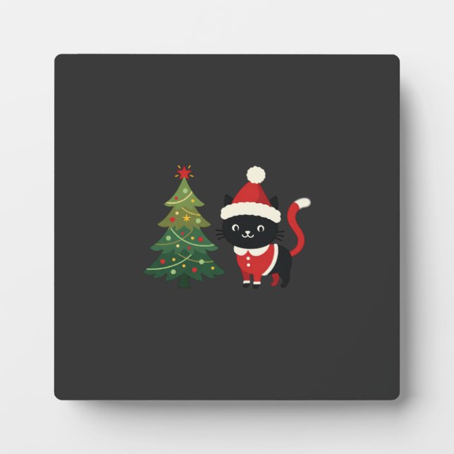 Christmas Cat Santa Tree Vector Plaque (Front)