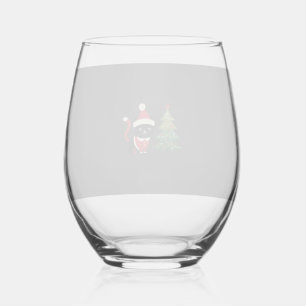 Christmas Cat Santa Tree Vector Stemless Wine Glass