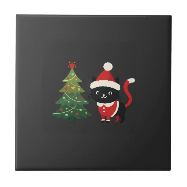 Christmas Cat Santa Tree Vector Tile (Front)