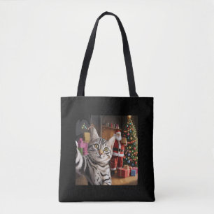 Christmas Cat Selfie with Santa Claus Cute Holiday Tote Bag
