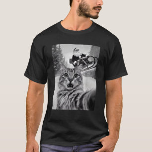 Christmas Cat Selfie With Santa Claus Sleigh Merry T-Shirt