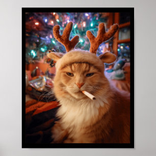 Christmas Cat Smoking Cigarette Meme Gen Z Comfort Poster