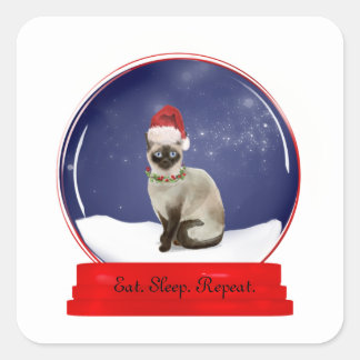 Christmas Cat Snow Globe Square Sticker