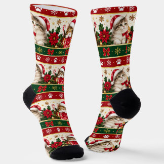 Christmas Cat Socks | Festive Kitten & Paw Print