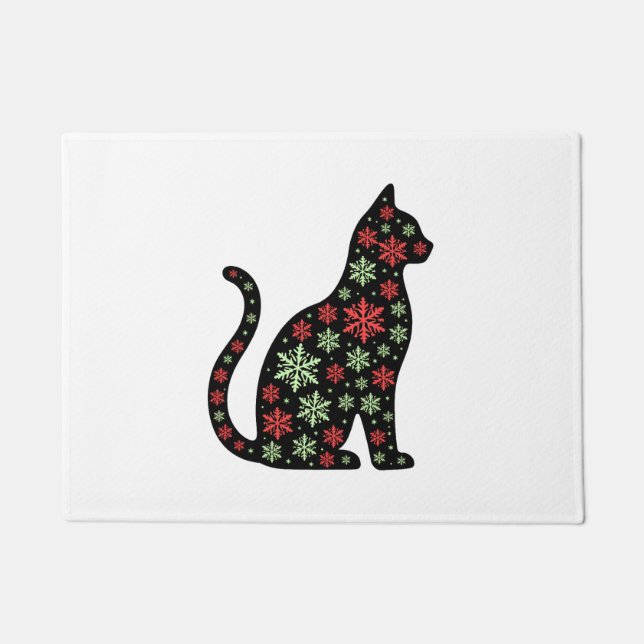 Christmas Cat T-Shirt Doormat (Front)