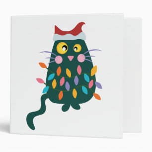 Christmas Cat tangled in lights Binder