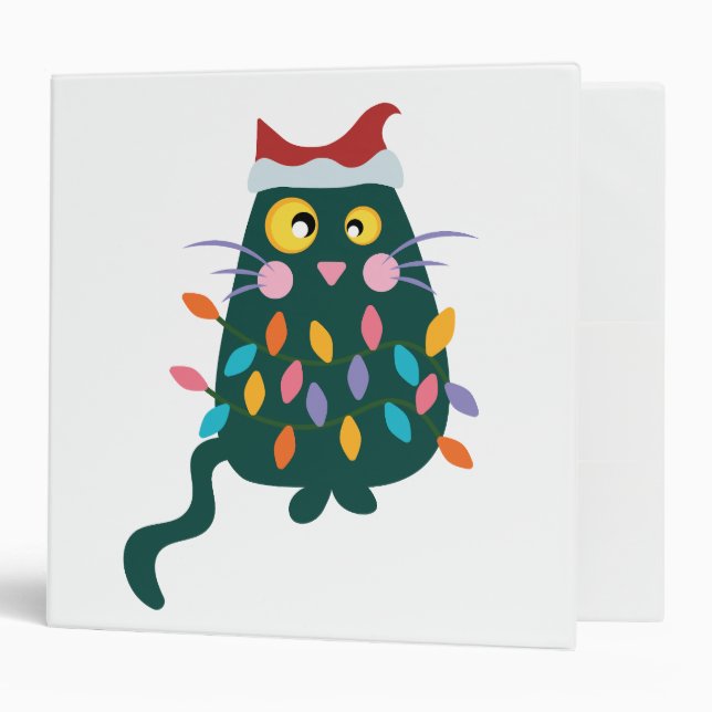 Christmas Cat tangled in lights Binder (Front/Inside)