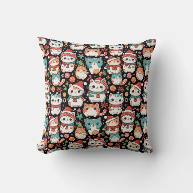Christmas Cat  Throw Pillow (Front)