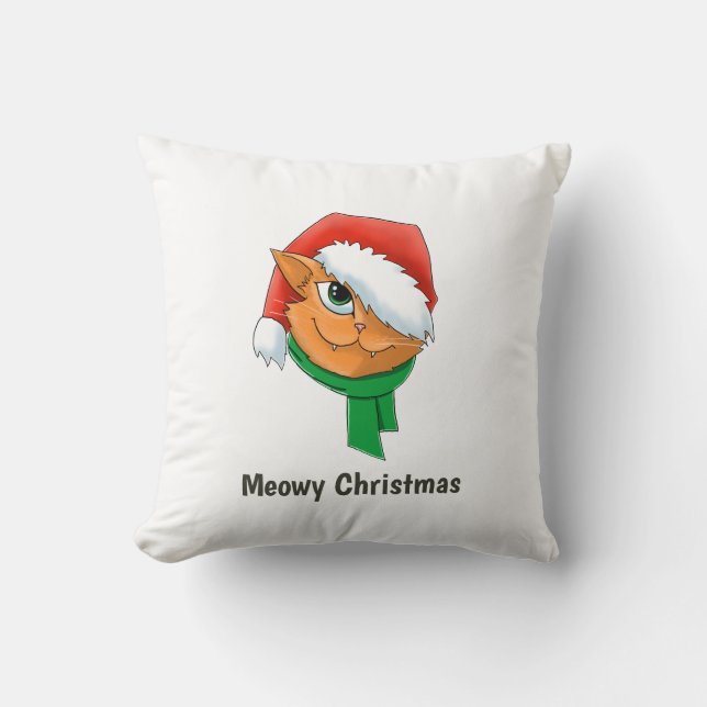 Christmas Cat Throw Pillow (Front)
