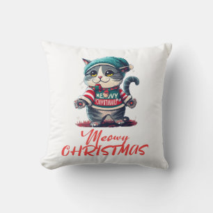 Christmas Cat Throw Pillow