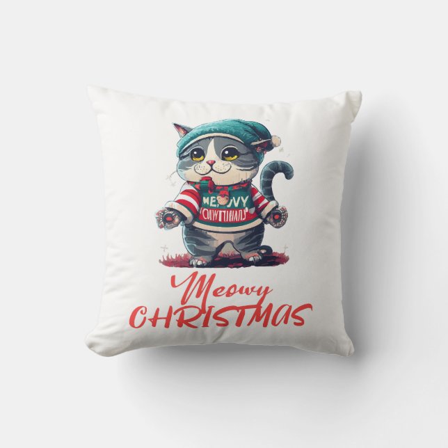 Christmas Cat  Throw Pillow (Front)