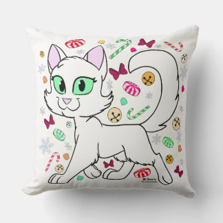 Christmas Cat Throw Pillow (White)