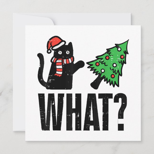 Christmas Cat Tipping Xmas Tree Funny Invitation (Front)