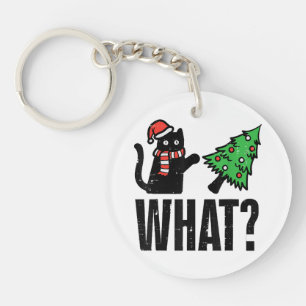 Christmas Cat Tipping Xmas Tree Funny Keychain