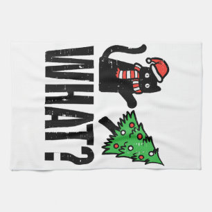 Christmas Cat Tipping Xmas Tree Funny Kitchen Towel