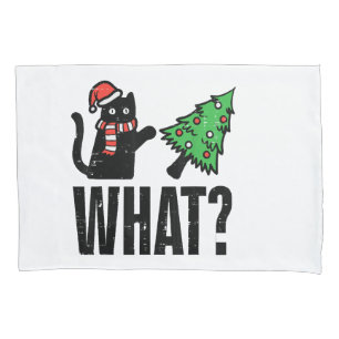 Christmas Cat Tipping Xmas Tree Funny Pillowcase