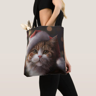 CHRISTMAS CAT TOTE PURSE BAG