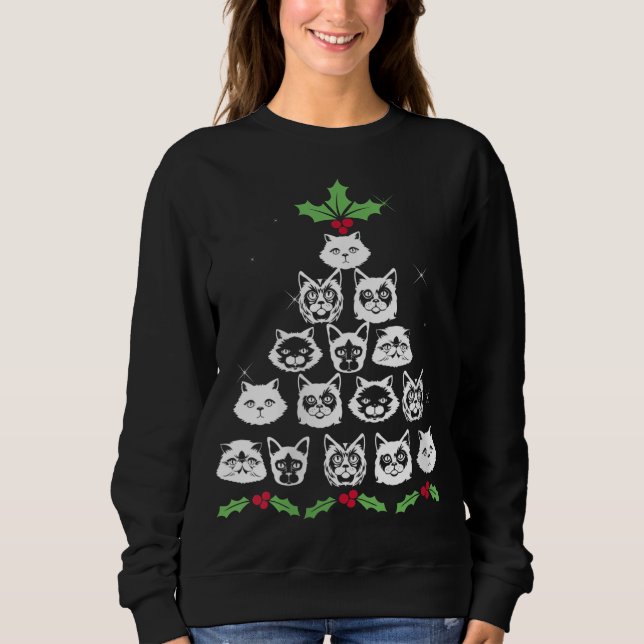 Christmas Cat Tree Funny Xmas Kitty Novelty Sweatshirt (Front)