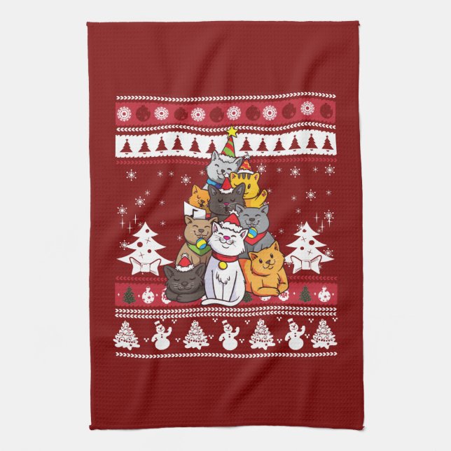 Christmas Cat Tree Kitchen Towel (Vertical)