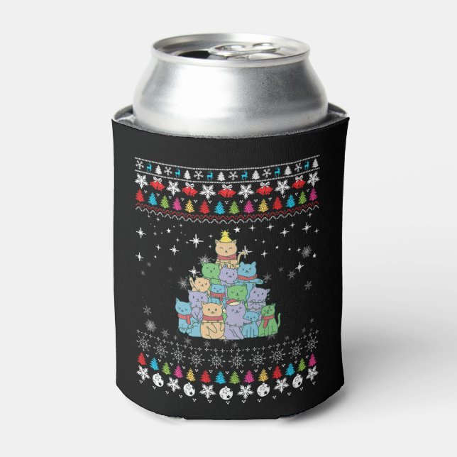Christmas Cat Tree Ugly Christmas Can Cooler (Can Front)