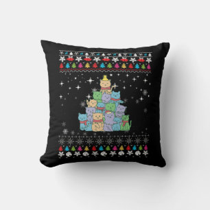 Christmas Cat Tree Ugly Christmas Throw Pillow