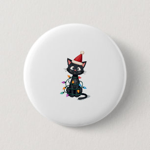 Christmas Cat Tuxedo black cat xmas lights kitty c 2 Inch Round Button