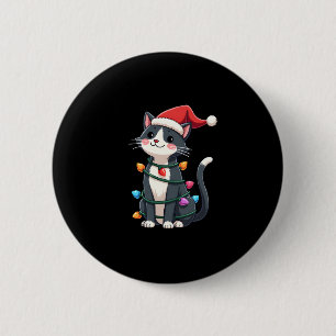 Christmas Cat Tuxedo black cat xmas lights kitty c 2 Inch Round Button
