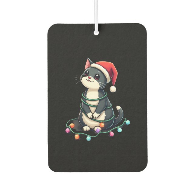 Christmas Cat Tuxedo black cat xmas lights kitty c Air Freshener (Front)
