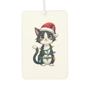 Christmas Cat Tuxedo black cat xmas lights kitty c Air Freshener