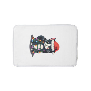 Christmas Cat Tuxedo black cat xmas lights kitty c Bath Mat