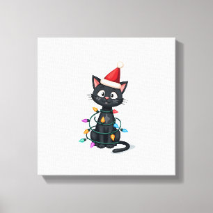 Christmas Cat Tuxedo black cat xmas lights kitty c Canvas Print