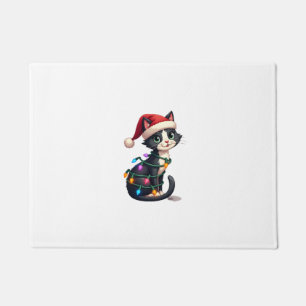 Christmas Cat Tuxedo black cat xmas lights kitty c Doormat