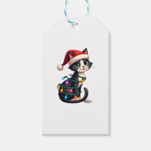 Christmas Cat Tuxedo black cat xmas lights kitty c Gift Tags