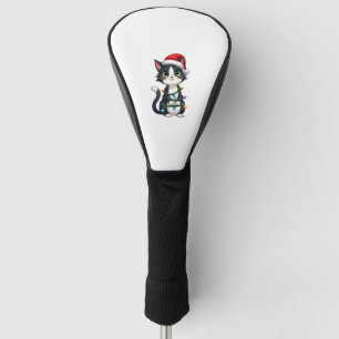 Christmas Cat Tuxedo black cat xmas lights kitty c Golf Head Cover